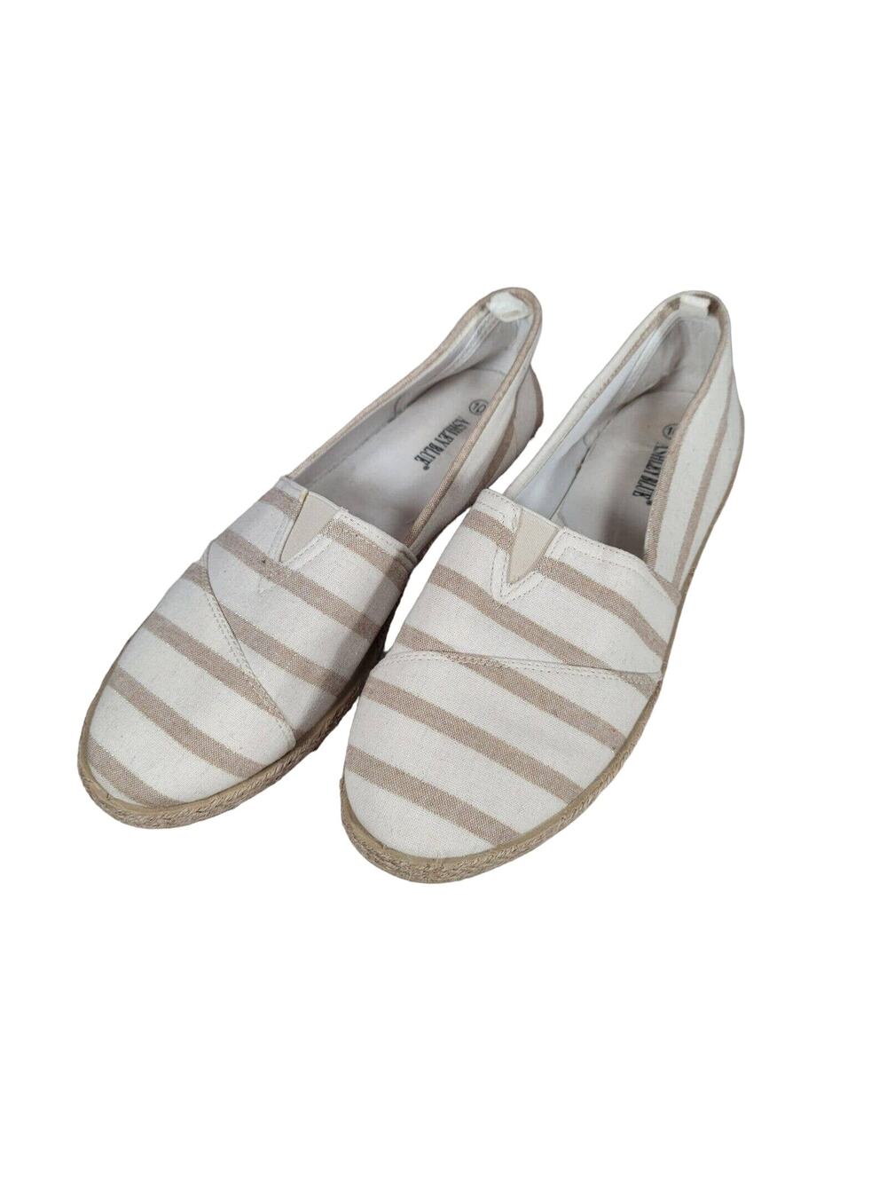 Womens Espadrilles Size 10 Slip On Shoes Tan Stripe Gold Thread Ashley Blue